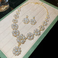 Pearl Flower Rhinestone Necklace Drop Earrings Gold Set view 6