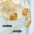 Gold Rose Flower Open Ring Clear Center Stone Size 6 view 2