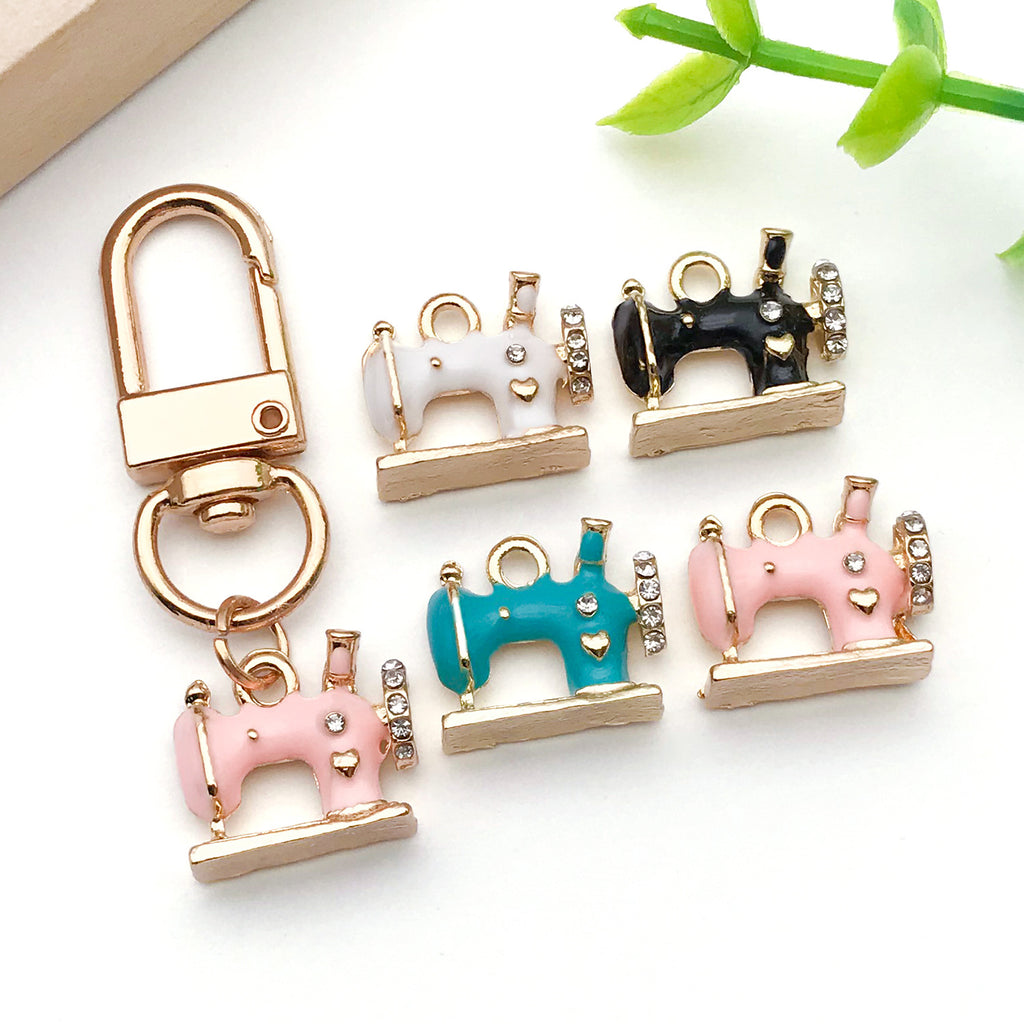 Zinc Alloy Enamel Rhinestone Sewing Machine Charm Pendant for DIY Jewelry