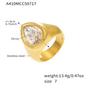 Chunky Teardrop Zircon Signet Rings Gold Steel Pink Clear view 9