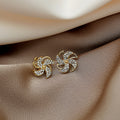 Two Tone Clear Look Pinwheel Flower Statement Stud Earrings view 2