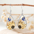 Silver Teardrop Gold Sunflower Blue Butterfly Drop Earrings view 5