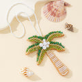 Green Beaded Palm Tree Charm Pendant With Pearl Coconuts view 1
