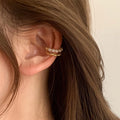Double Row Pearl Single Ear Cuffs in Two Tones Statement Jewelry view 1