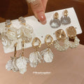 Gold White Petal Pearl Shell Crystal Stud Drop Earring Set view 1