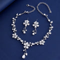 Black Silver Tone Crystal Flower Garland Two Designs Metal Necklace and Earring Set view 3