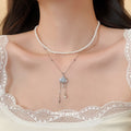 Silver Tone Layered Cloud and Raindrop Pendant Necklace view 3