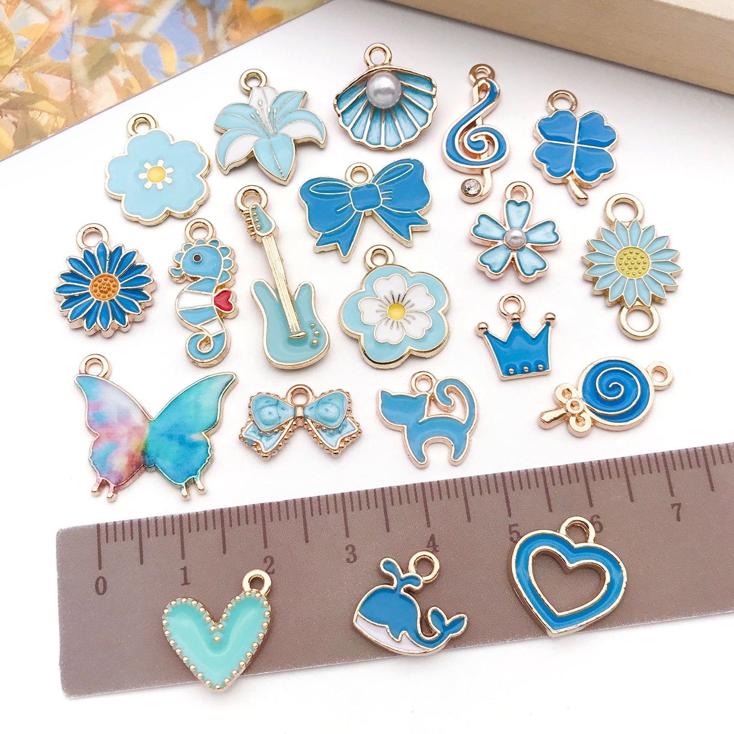 Lake Blue Enamel Zinc Alloy Crown Music Note Heart Charm Pendant for DIY Necklace Bracelet