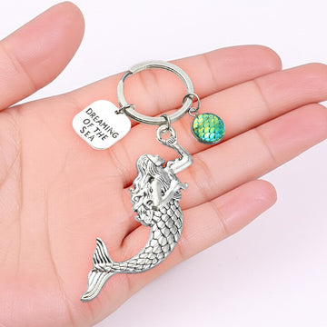 Silver Mermaid Dreaming of the Sea Keychain Scale Charm