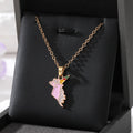 Gold Tone Pink Unicorn Enamel Necklace and Hook Earring Options view 2