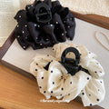 Satin Polka Dot Multi Layer Bow Hair Claw Clip Black White view 2