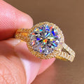 Round Clear Solitaire Split Pave Ring In Gold And Silver Tones view 2