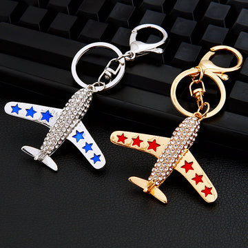 Jeweled Fighter Jet Keychains in Gold and Silver with Braided Loop Options