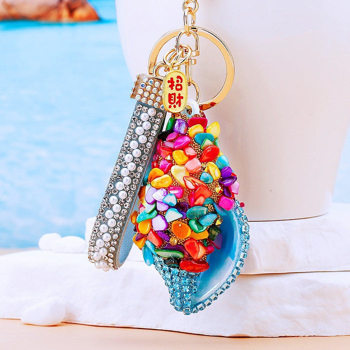 Crushed Shell Conch Keychains in Sixteen Colors plus Assorted Option