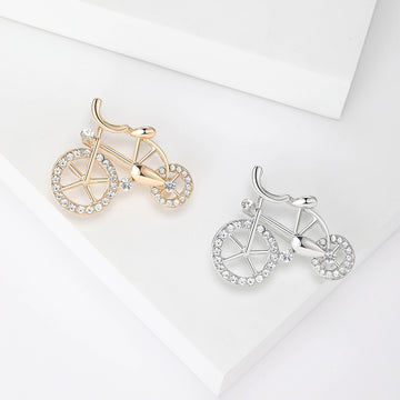 Crystal Bicycle Brooch in Polished Gold or Silver Tone