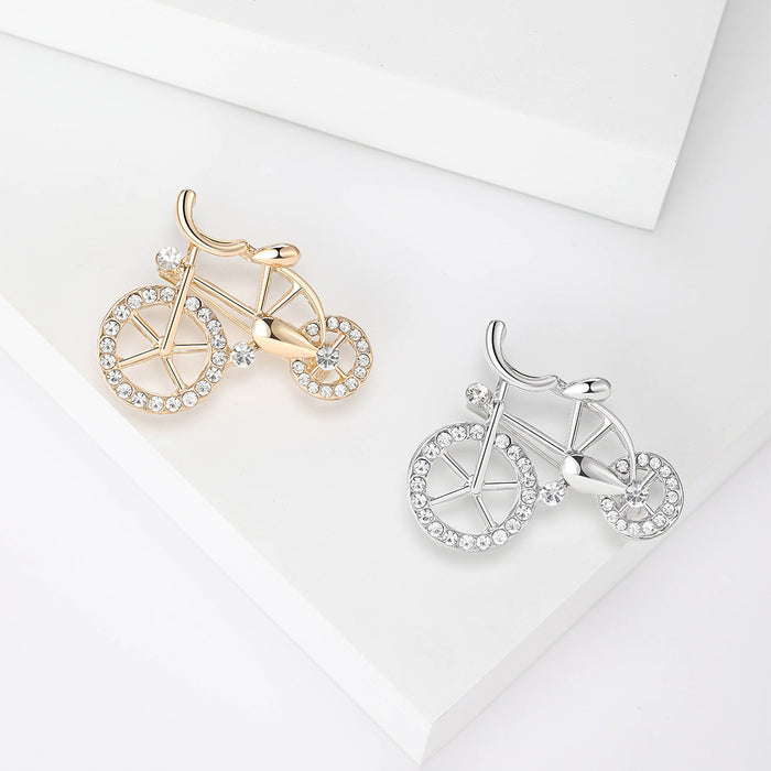 Crystal Bicycle Brooch in Polished Gold or Silver Tone