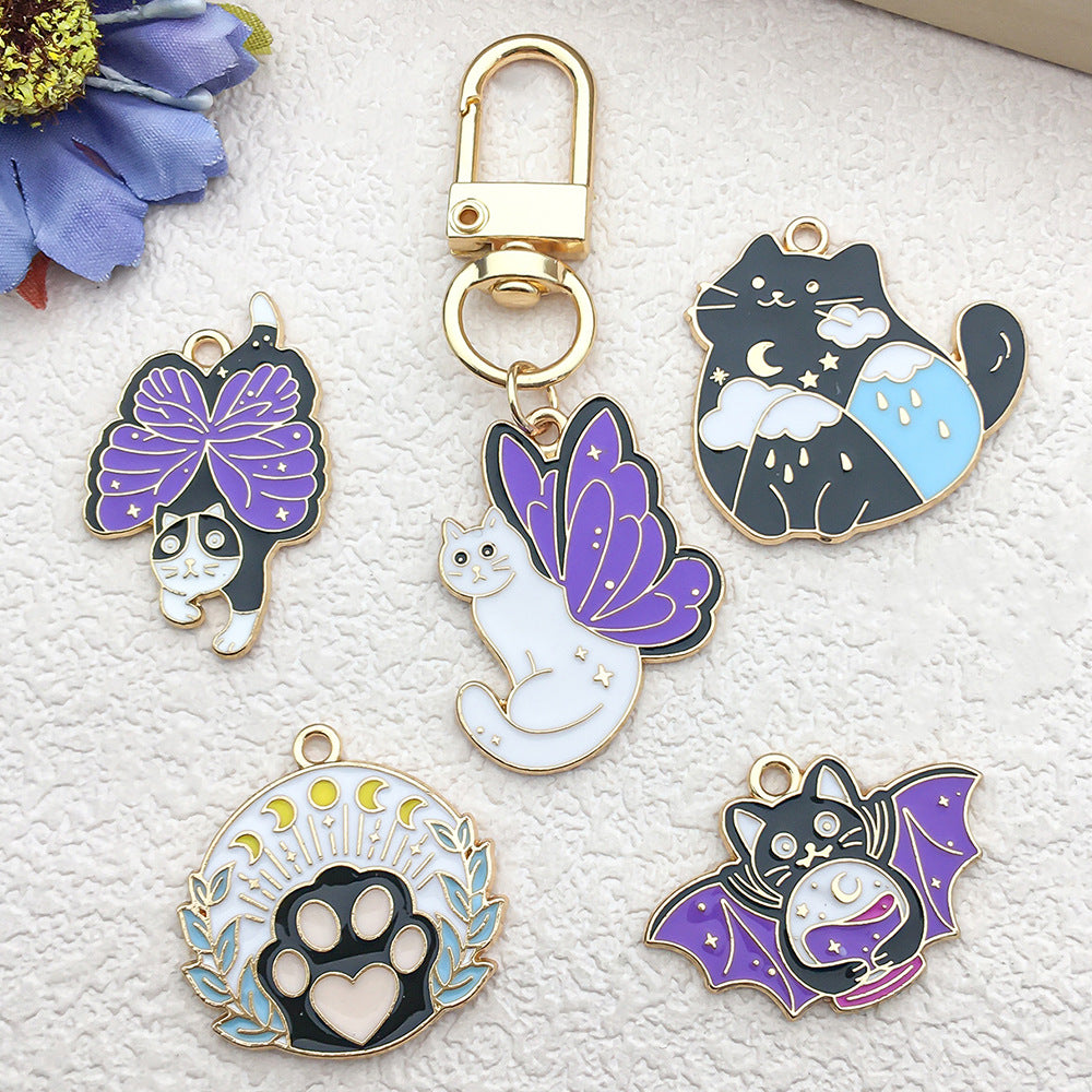 Enamel Zinc Alloy Butterfly Cat Heart Cartoon Charm Pendant for Earrings and Necklaces