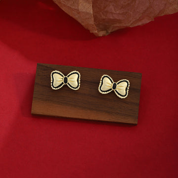 Pale Yellow Bow Black Outline Petite Small Stud Earrings