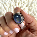 Antique Silver-Tone Brass Ring with Oval Blue-Green Cabochon view 1