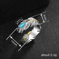 Two Tone Feather Open Ring Turquoise Cabochon Accent view 4
