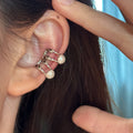 Silver-Tone Double Hoop Pearl Ear Cuffs Fashion Jewelry view 6