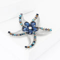 Crystal Starfish Flower Brooch Textured Silver Leaves Purple Blue view 3