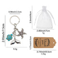 Turquoise Turtle Mermaid Tail Starfish Metal Keychain view 2