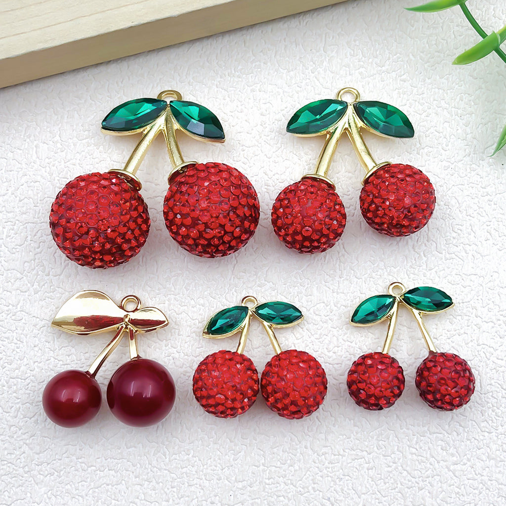 Acrylic Rhinestone Red Cherry Charm Pendant for DIY Bag Keychain and Jewelry Accessories