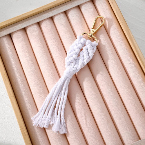 Close-up showing the colors and surface details of gold Tone Braided Macrame Tassel Clip Keychains in Six Colors