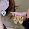 Crystal Textured Drop Stud Earrings In Two Tones Jewelry Design view 1