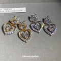 Double Heart Crystal Drop Earrings in Two Metal Tones view 4