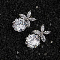Silver Tone Leaf Cluster Round Clear Stone Earrings view 4