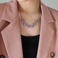 Heart Halo Zirconia Necklace Clear Or Purple Silver Tone view 7