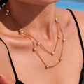 Gold Station Necklace Freshwater Pearl Pink Or Gray view 2