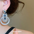 Blue Crystal Floral Circle Statement Stud Earrings view 4