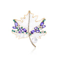 Purple Crystal and Shell Effect Maple Leaf Brooch in Two Finishes view 1