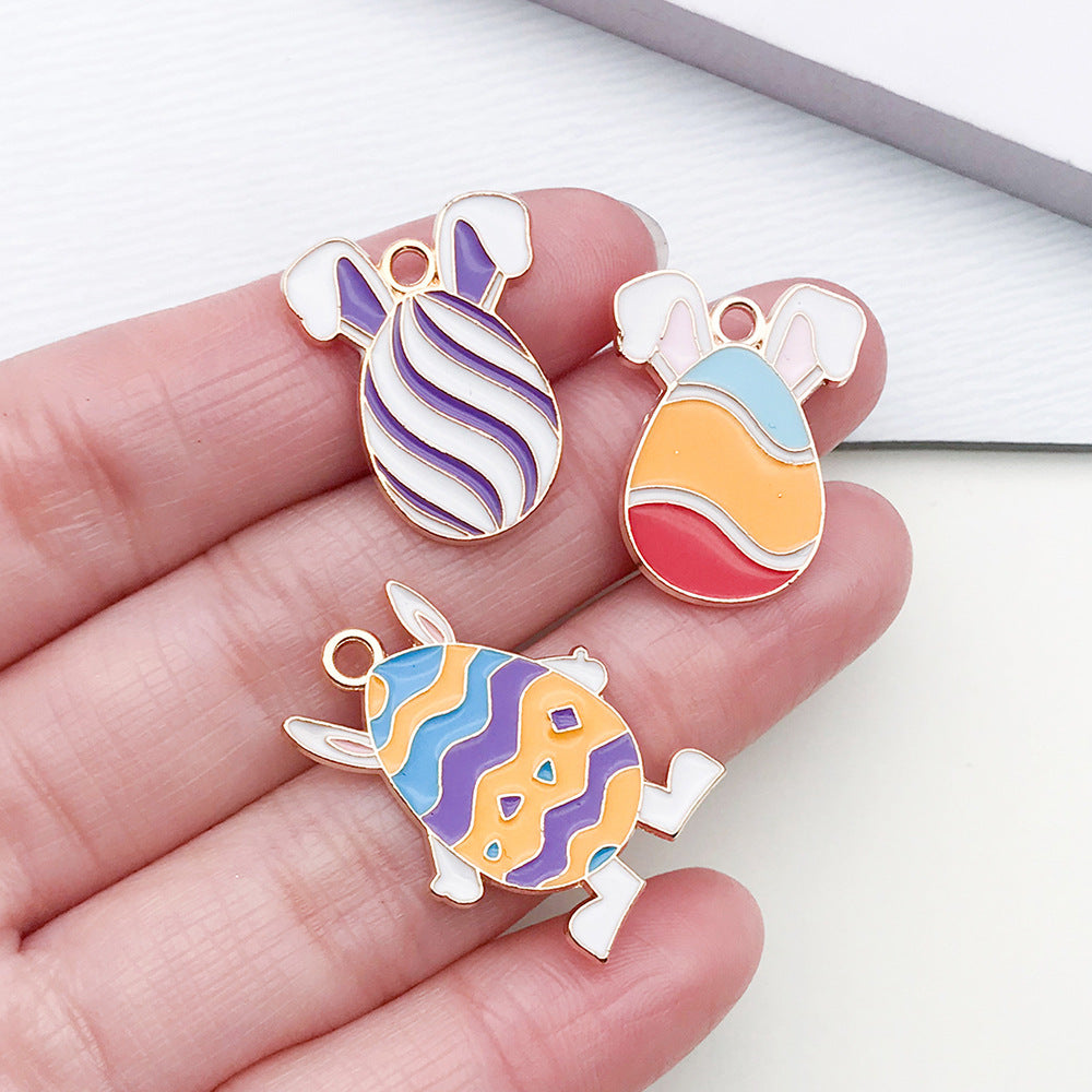 Enamel Zinc Alloy Easter Rabbit Egg Charm Pendant for Earrings Phone Strap DIY