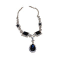 Silver Tone Dark Blue Geometric Necklace And Drop Earring Set view 5
