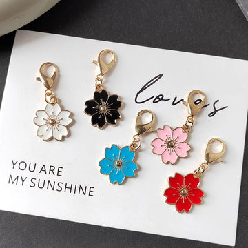 Enamel Cherry Blossom Keychain Charms Gold Clasp 5 Colors