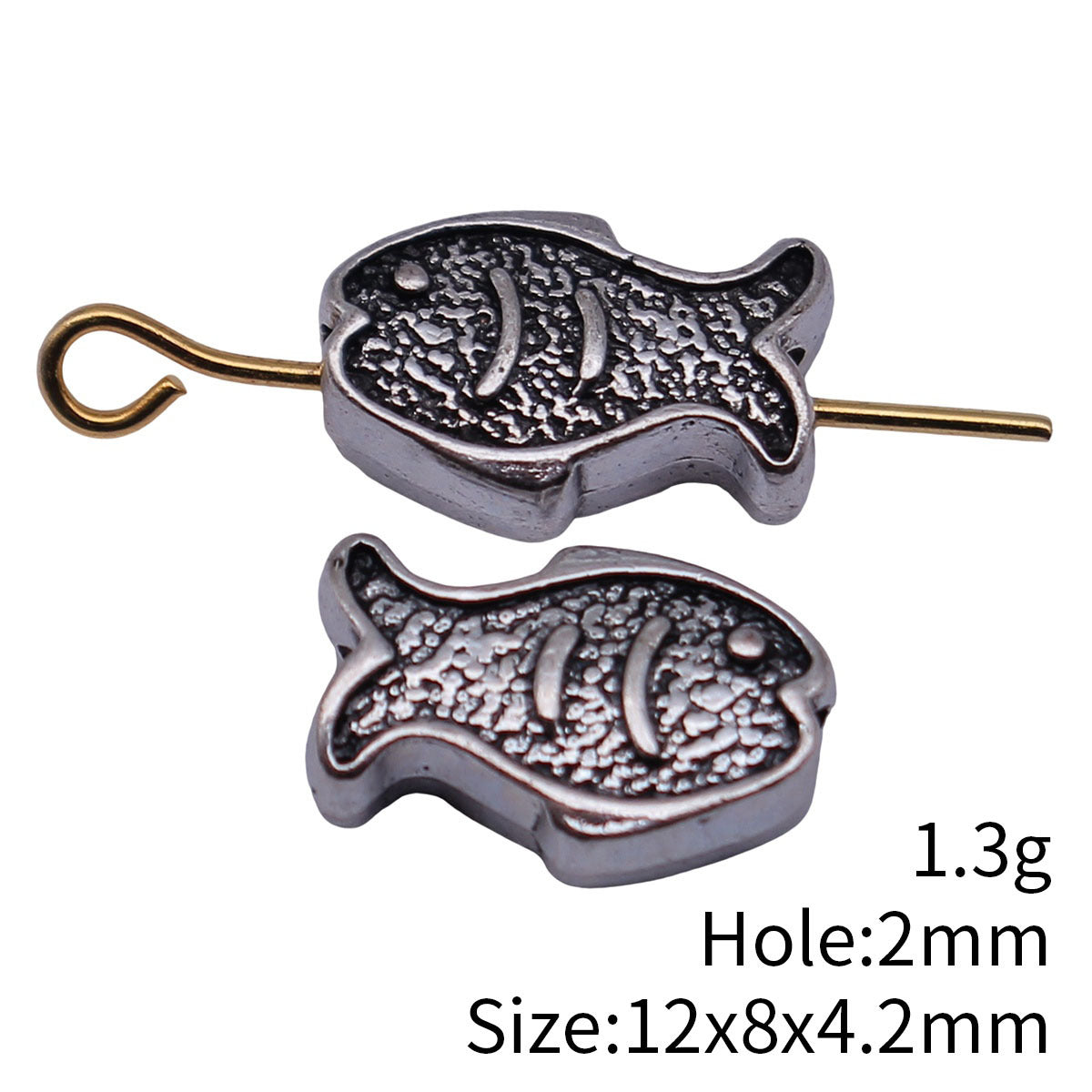 12x8x4.2mm 1.3g Antique Silver Zinc Alloy Double Sided Fish Loose Metal Beads for DIY Jewelry Making