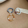 Seed Bead Elastic Flower Rings White Gray Coffee Three Piece Set view 6