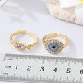 Gold Tone Crystal Evil Eye Adjustable Open Rings in Two Designs view 4