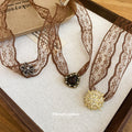 Brown Lace Choker Necklaces with Floral Medallions view 2