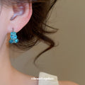 Blue Crystal Scalloped Hoop Earrings with Silver Tone Beaded Edges view 4