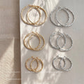 Twisted Texture Round Hoop Earrings In Gold Silver And Three Sizes view 2