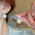 Crystal Geometric Pearl Look Drop Earrings in Three Shapes view 3