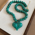Chunky Beaded Heart Pendant Necklaces in Assorted Colors view 10