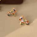 Gold Multicolor Baguette Horse Studs Pearl Bead Necklace view 1