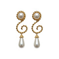 Gold Tone Spiral And Pearl Teardrop Stud Earrings With Crystals view 5