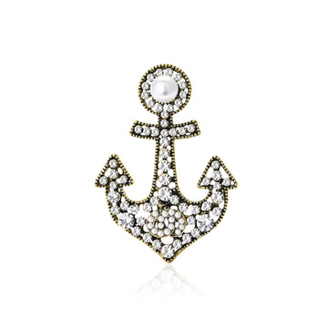 Rhinestone Anchor Brooch in Gold or Silver Decorative Lapel Pin